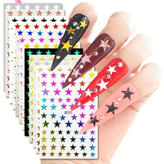 12pcs Laser Star Nail Art Stickers Self Adhesive Pentagram Nail Art Decals