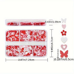 Red Love Butterfly Nail Art Sequins Glitter Stickers Set