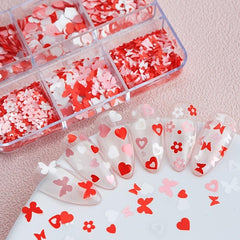 Red Love Butterfly Nail Art Sequins Glitter Stickers Set