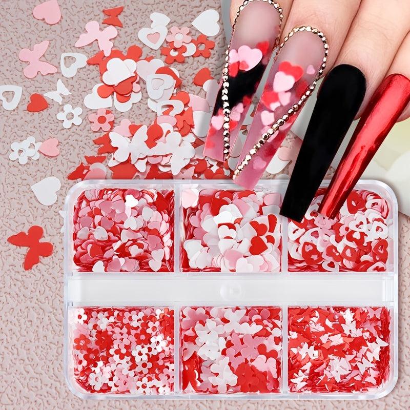Red Love Butterfly Nail Art Sequins Glitter Stickers Set