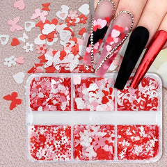 Red Love Butterfly Nail Art Sequins Glitter Stickers Set