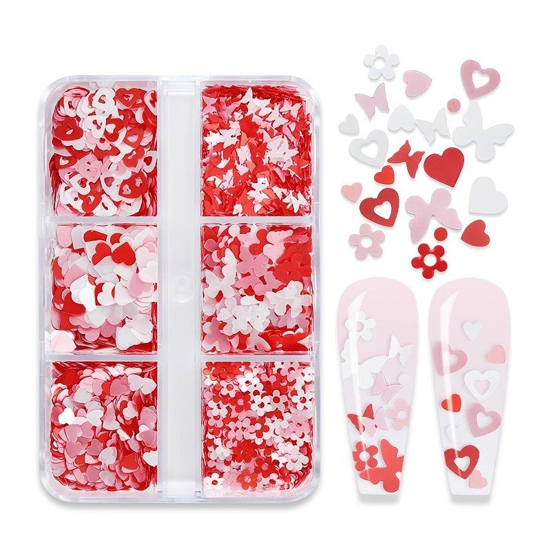 Red Love Butterfly Nail Art Sequins Glitter Stickers Set