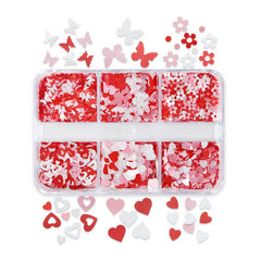 Red Love Butterfly Nail Art Sequins Glitter Stickers Set