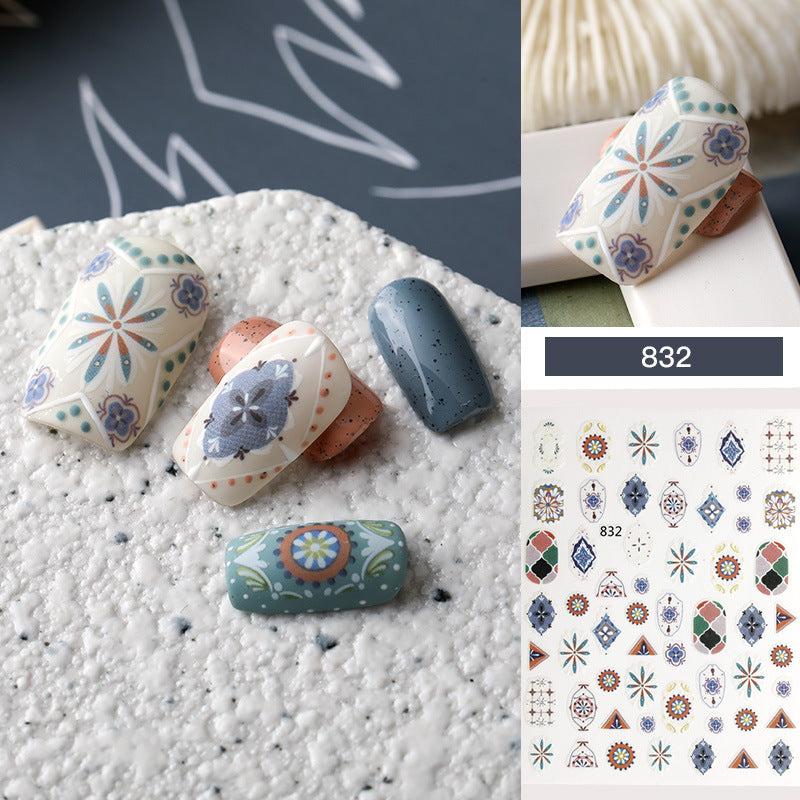 Boho Style Flower Nail Art Stickers Self Adhesive Decals