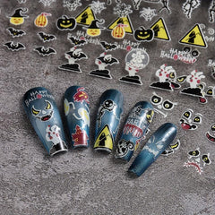 9pcs Luminous Halloween Nail Stickers - Pumpkin Spider Skull Ghost Decals
