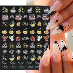 9pcs Luminous Halloween Nail Stickers - Pumpkin Spider Skull Ghost Decals
