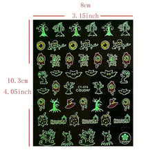 9pcs Luminous Halloween Nail Stickers - Pumpkin Spider Skull Ghost Decals