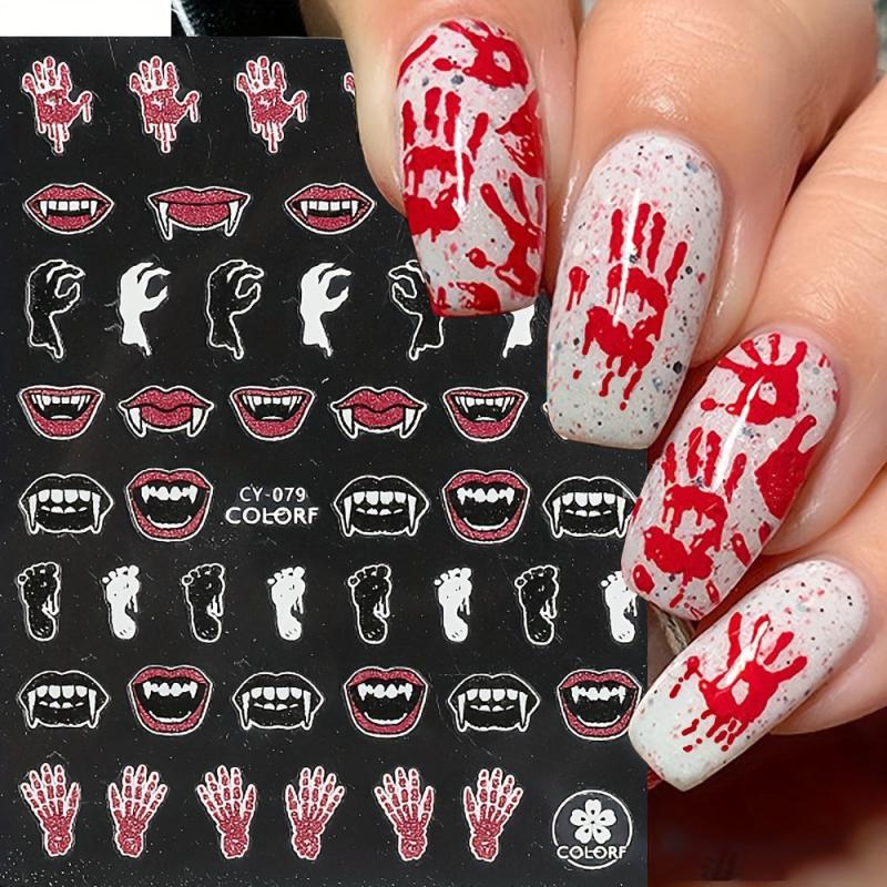 9pcs Luminous Halloween Nail Stickers - Pumpkin Spider Skull Ghost Decals