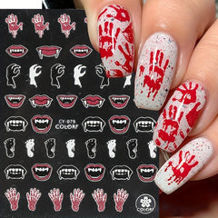 9pcs Luminous Halloween Nail Stickers - Pumpkin Spider Skull Ghost Decals