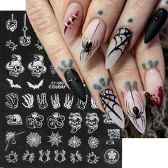 9pcs Luminous Halloween Nail Stickers - Pumpkin Spider Skull Ghost Decals