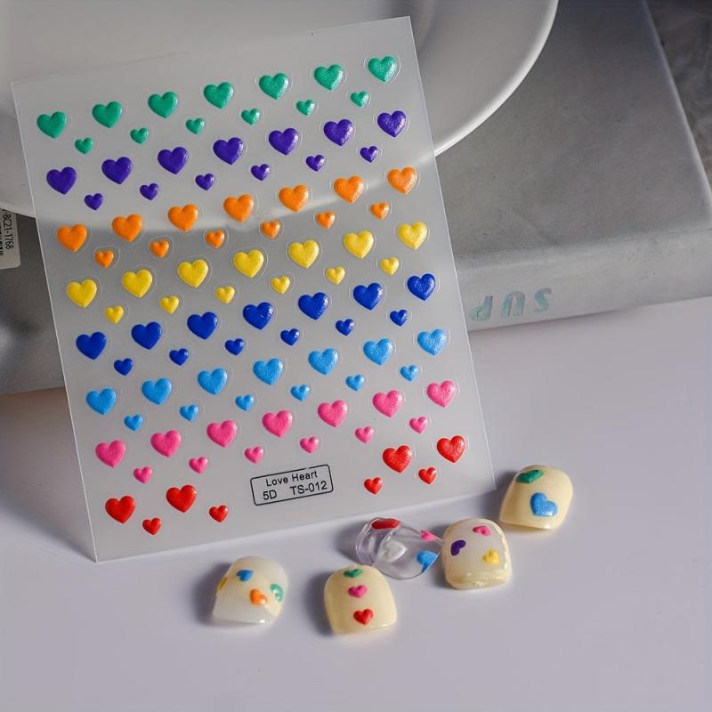 5D Heart Nail Art Stickers Self Adhesive Holographic Decals