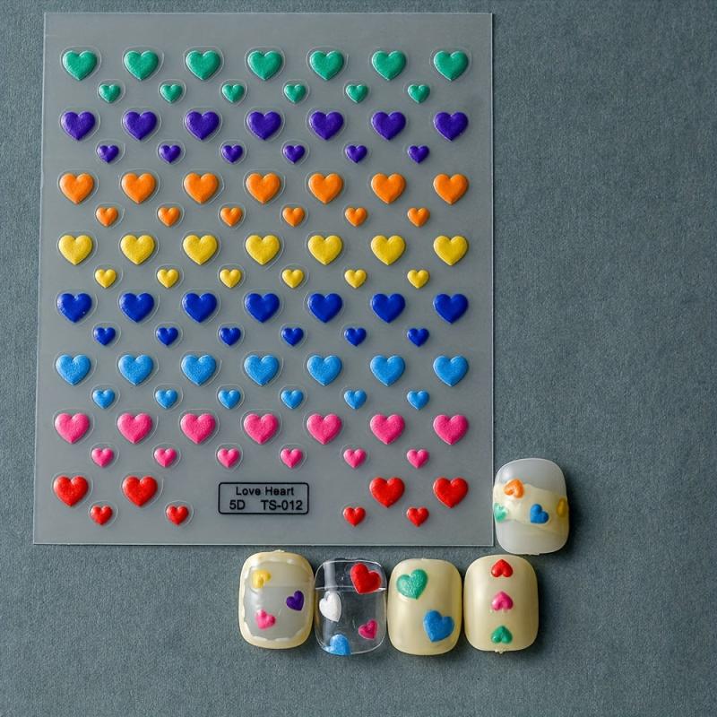 5D Heart Nail Art Stickers Self Adhesive Holographic Decals