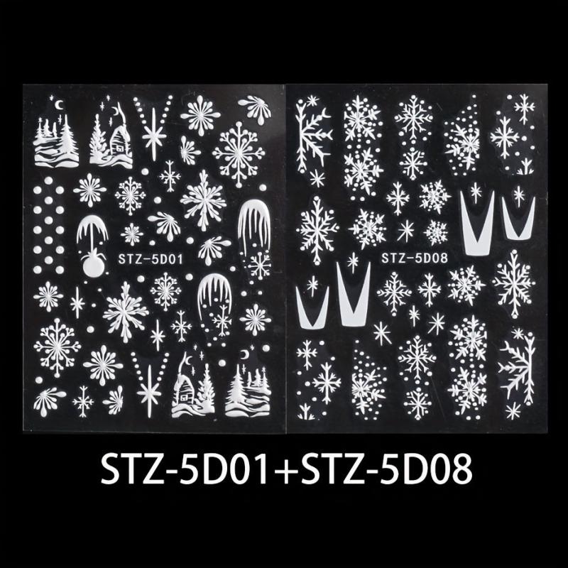 5D Embossed Christmas Nail Art Stickers Snowflake Heart Star Nail Art Decals