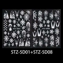 5D Embossed Christmas Nail Art Stickers Snowflake Heart Star Nail Art Decals