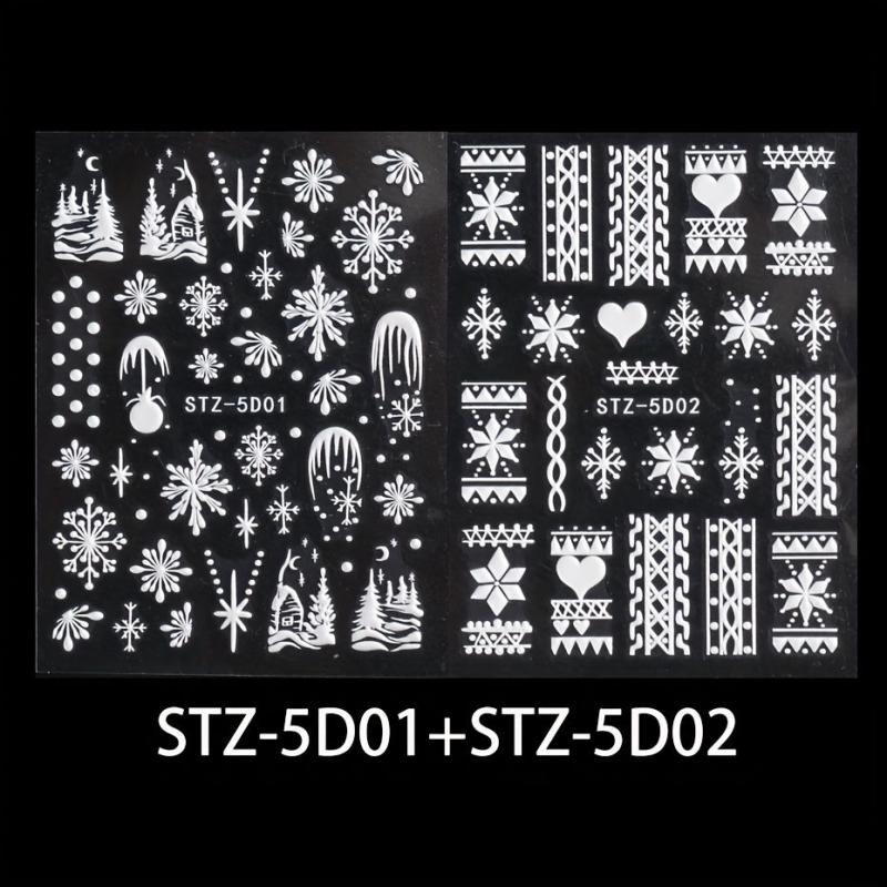 5D Embossed Christmas Nail Art Stickers Snowflake Heart Star Nail Art Decals
