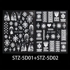 5D Embossed Christmas Nail Art Stickers Snowflake Heart Star Nail Art Decals