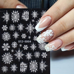5D Embossed Christmas Nail Art Stickers Snowflake Heart Star Nail Art Decals