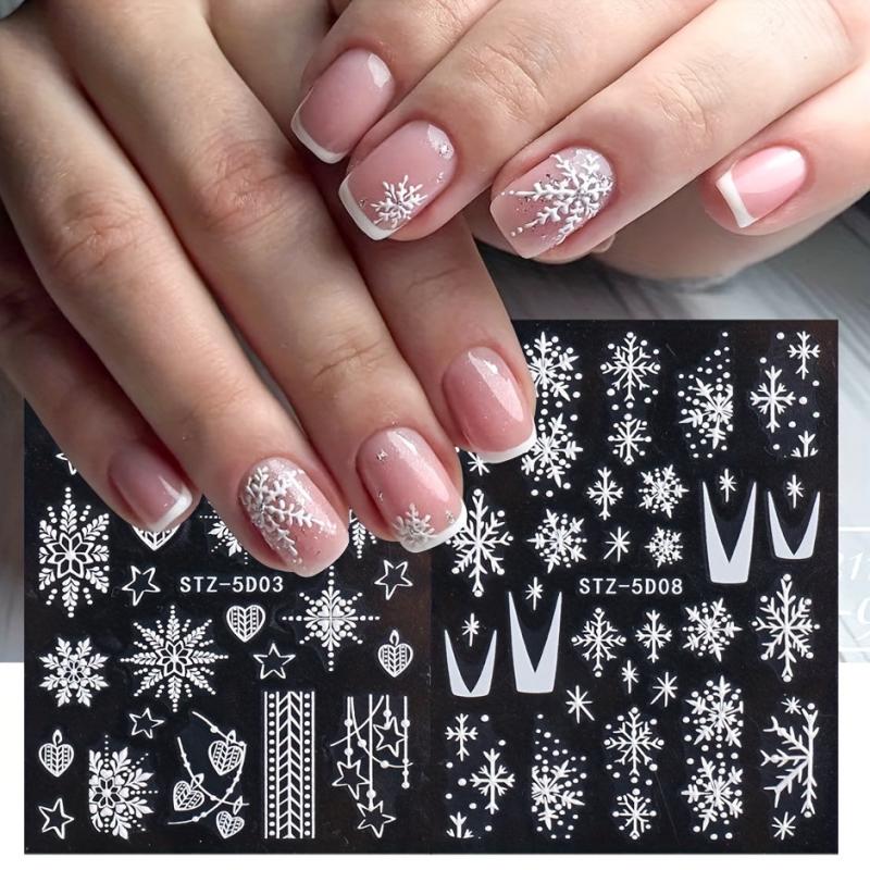 5D Embossed Christmas Nail Art Stickers Snowflake Heart Star Nail Art Decals