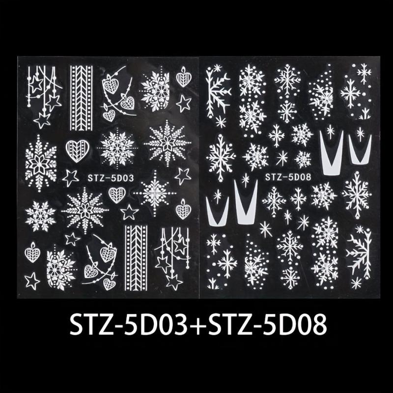 5D Embossed Christmas Nail Art Stickers Snowflake Heart Star Nail Art Decals