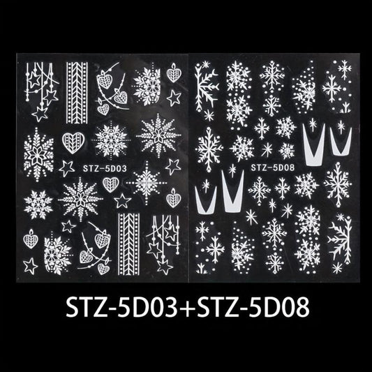5D Embossed Christmas Nail Art Stickers Snowflake Heart Star Nail Art Decals