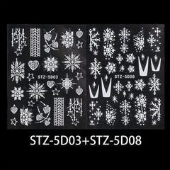 5D Embossed Christmas Nail Art Stickers Snowflake Heart Star Nail Art Decals