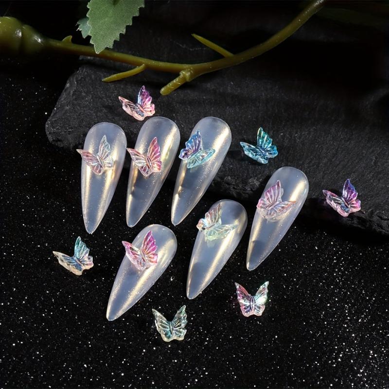 6 Aurora Butterfly Nail Charms Iridescent Rhinestones DIY Manicure