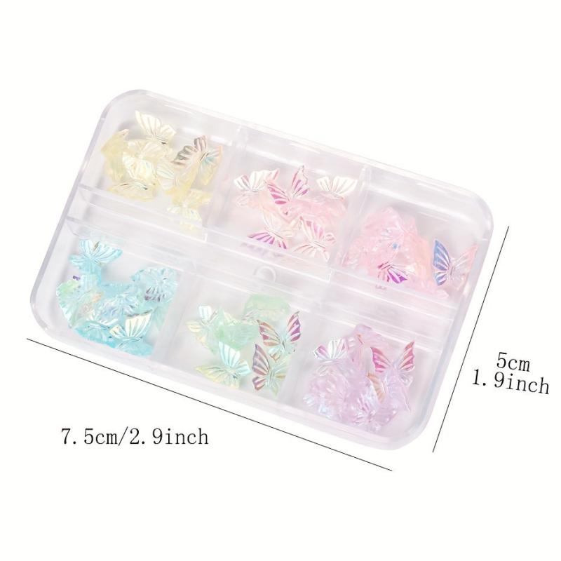 6 Aurora Butterfly Nail Charms Iridescent Rhinestones DIY Manicure