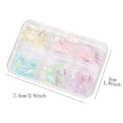 6 Aurora Butterfly Nail Charms Iridescent Rhinestones DIY Manicure