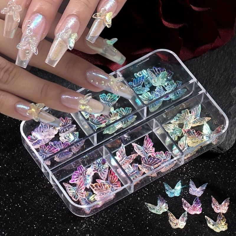 6 Aurora Butterfly Nail Charms Iridescent Rhinestones DIY Manicure
