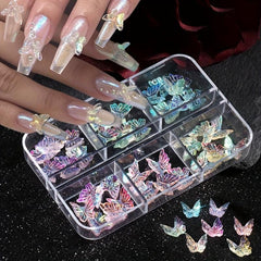 6 Aurora Butterfly Nail Charms Iridescent Rhinestones DIY Manicure