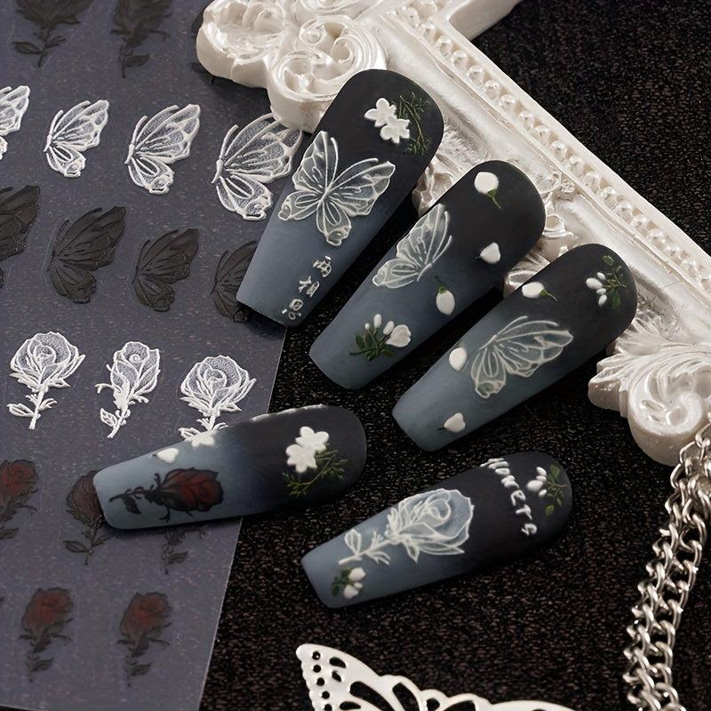 Butterfly Wings Nail Sticker DIY Manicure Rose Engraved Decorations