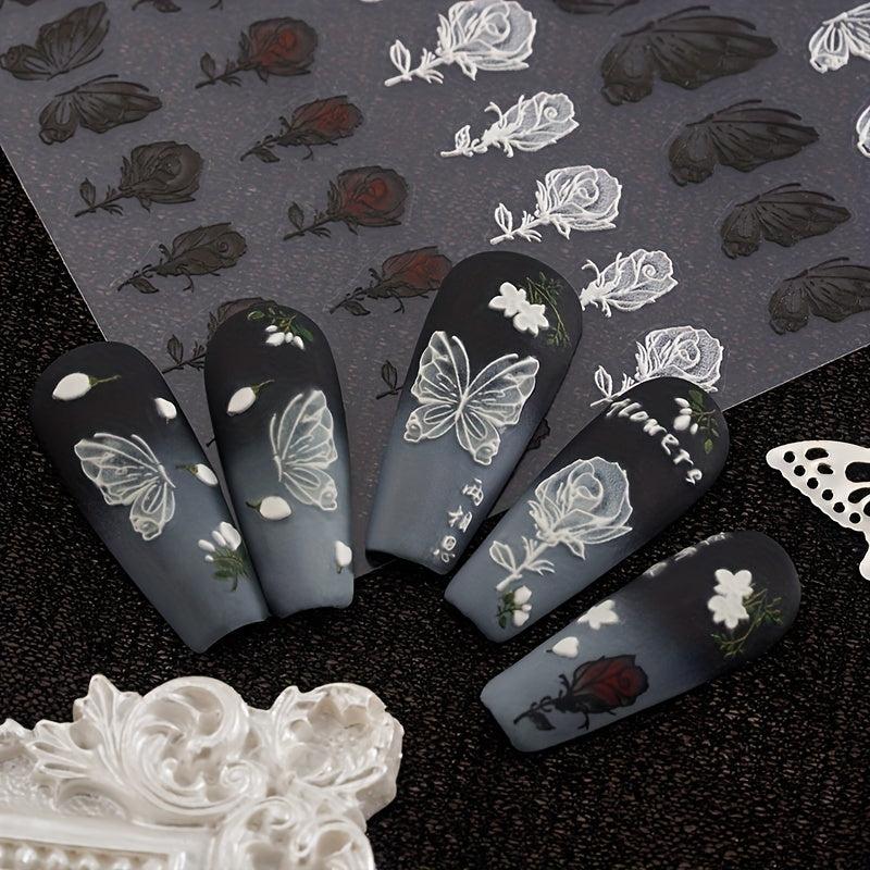 Butterfly Wings Nail Sticker DIY Manicure Rose Engraved Decorations