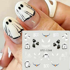 Halloween Nail Water Transfer Stickers Pumpkin Bat Ghost Spider Nail Art Decals