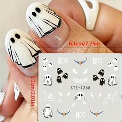 Halloween Nail Water Transfer Stickers Pumpkin Bat Ghost Spider Nail Art Decals