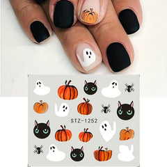 Halloween Nail Water Transfer Stickers Pumpkin Bat Ghost Spider Nail Art Decals