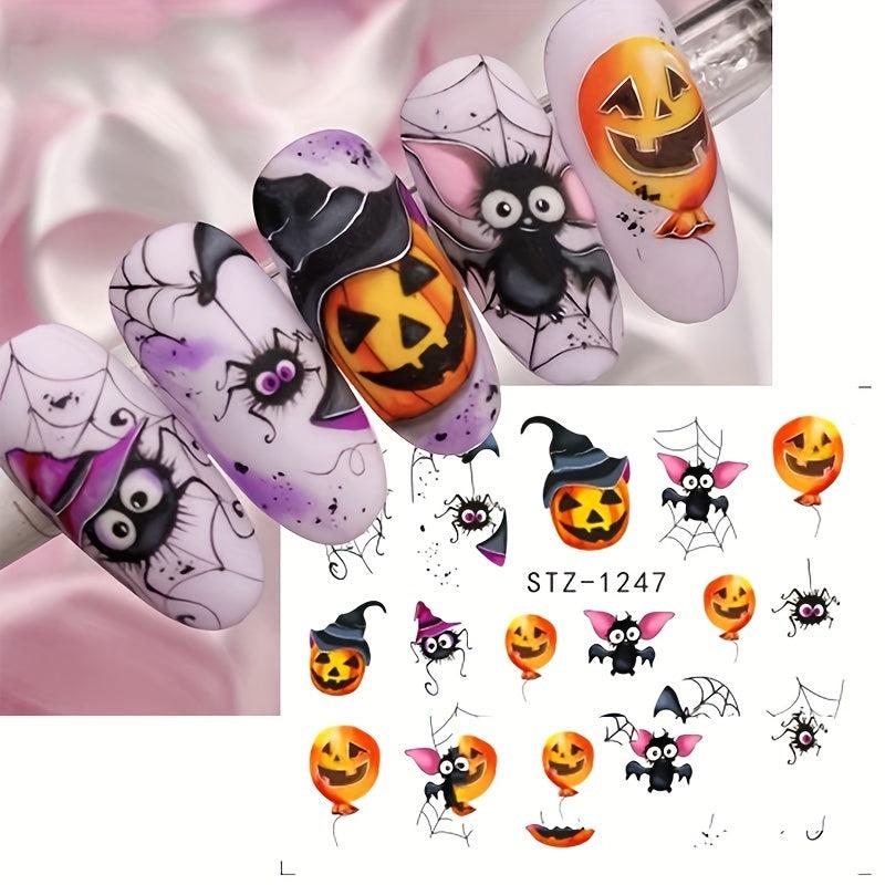 Halloween Nail Water Transfer Stickers Pumpkin Bat Ghost Spider Nail Art Decals