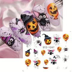 Halloween Nail Water Transfer Stickers Pumpkin Bat Ghost Spider Nail Art Decals