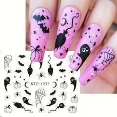 Halloween Nail Water Transfer Stickers Pumpkin Bat Ghost Spider Nail Art Decals