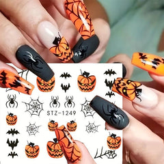 Halloween Nail Water Transfer Stickers Pumpkin Bat Ghost Spider Nail Art Decals