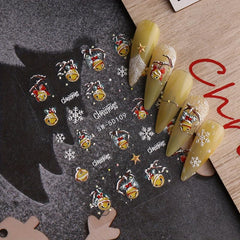 5D Embossed Christmas Nail Art Stickers Snowflake Bell Nail Decals