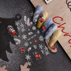 5D Embossed Christmas Nail Art Stickers Snowflake Bell Nail Decals