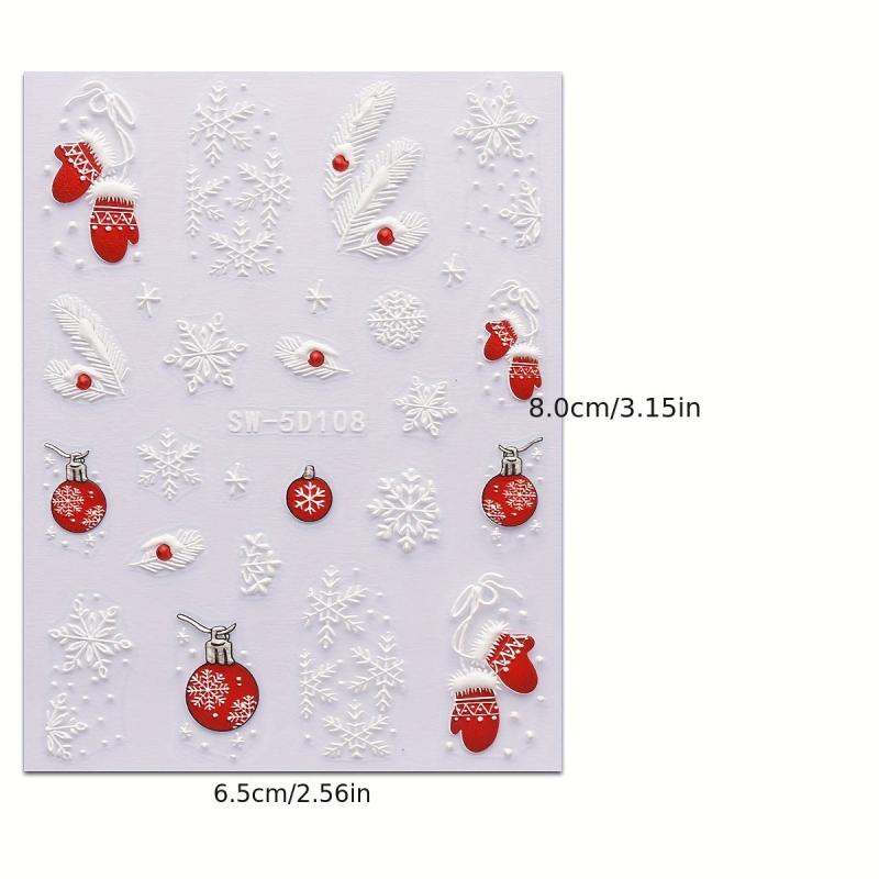 5D Embossed Christmas Nail Art Stickers Snowflake Bell Nail Decals