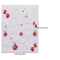 5D Embossed Christmas Nail Art Stickers Snowflake Bell Nail Decals