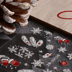5D Embossed Christmas Nail Art Stickers Snowflake Bell Nail Decals