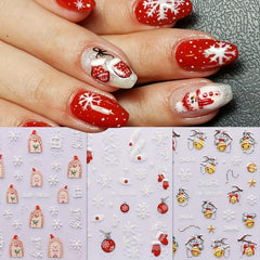 5D Embossed Christmas Nail Art Stickers Snowflake Bell Nail Decals