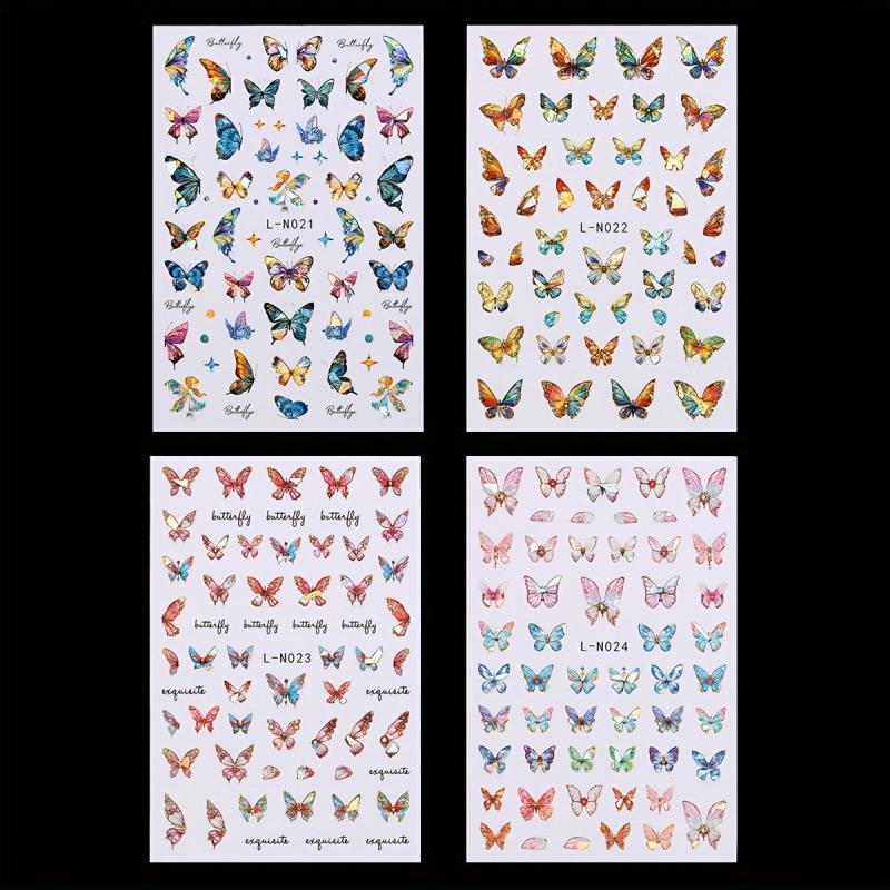 4Pcs 3D Laser Colorful Butterfly Nail Art Stickers