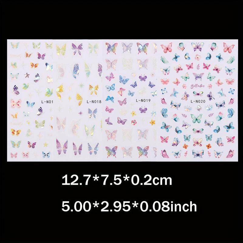 4Pcs 3D Laser Colorful Butterfly Nail Art Stickers