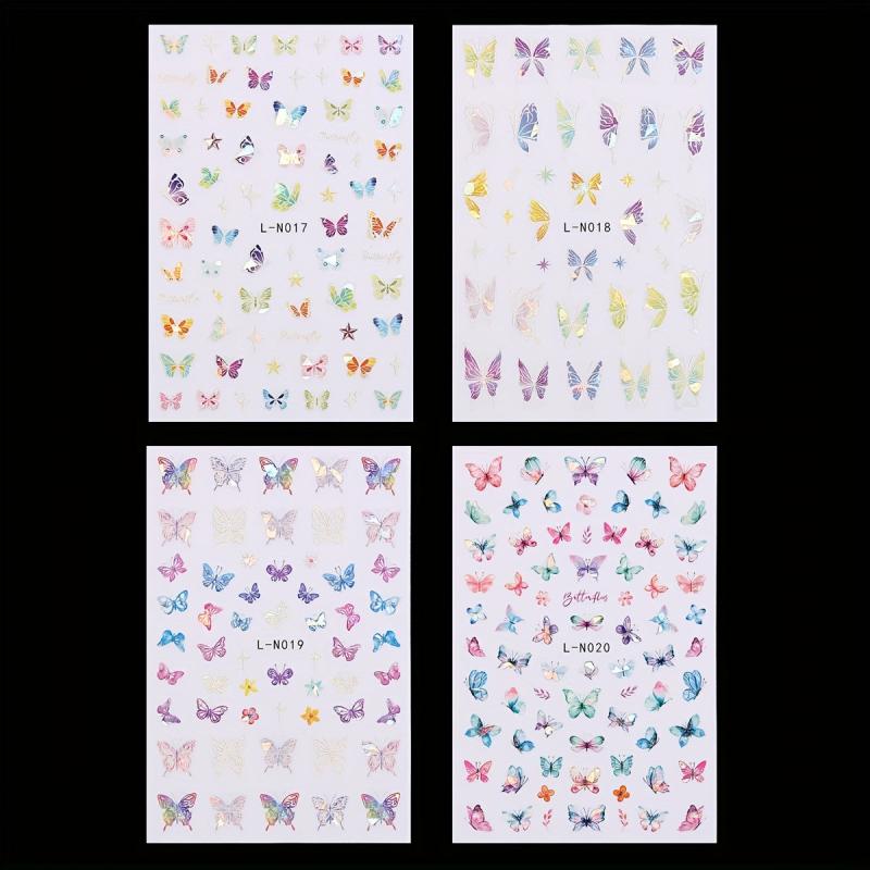 4Pcs 3D Laser Colorful Butterfly Nail Art Stickers