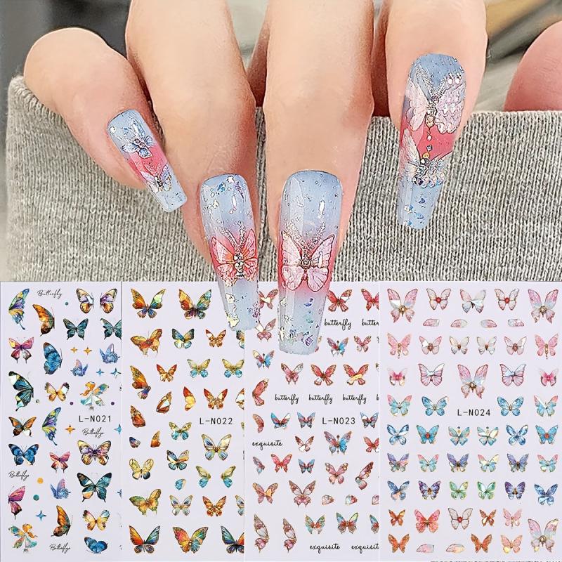 4Pcs 3D Laser Colorful Butterfly Nail Art Stickers