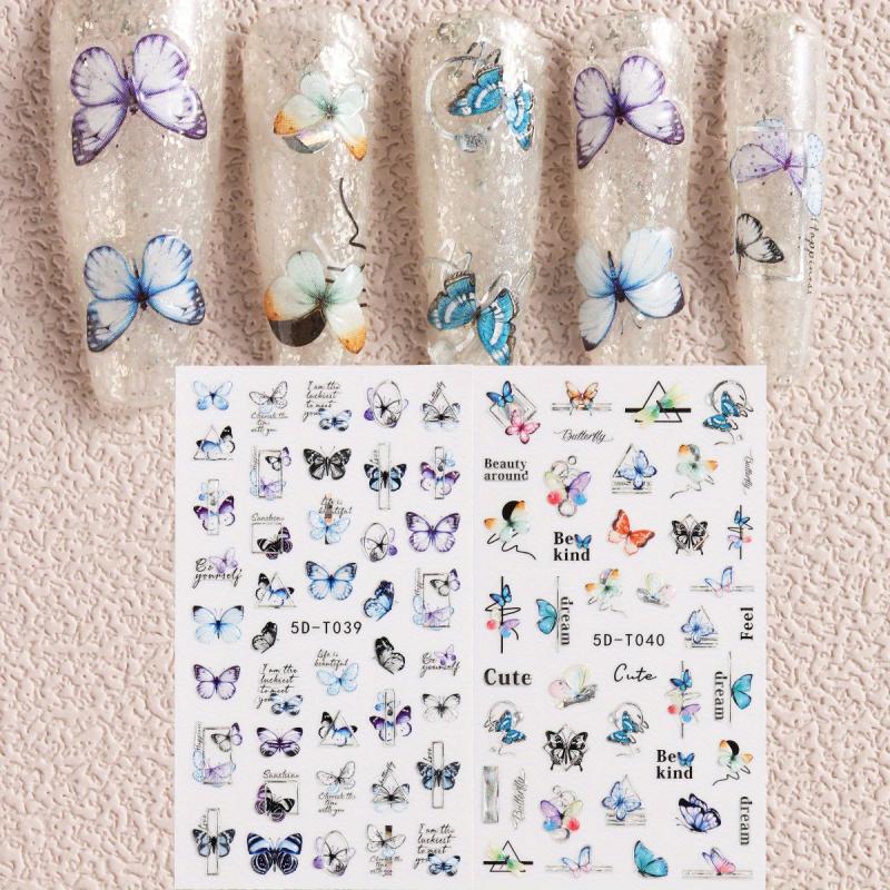2 Halloween 5D Embossed Nail Art Stickers Skull and Butterfly Decals